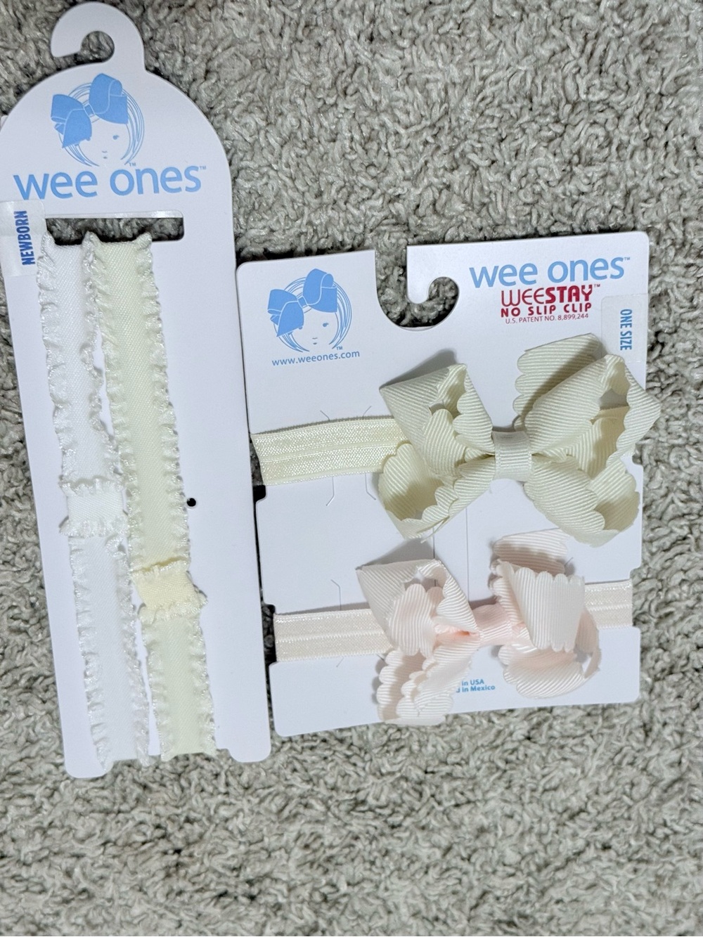 Wee Ones Cream, White and Light Pink Baby Bow & Headband Bundle